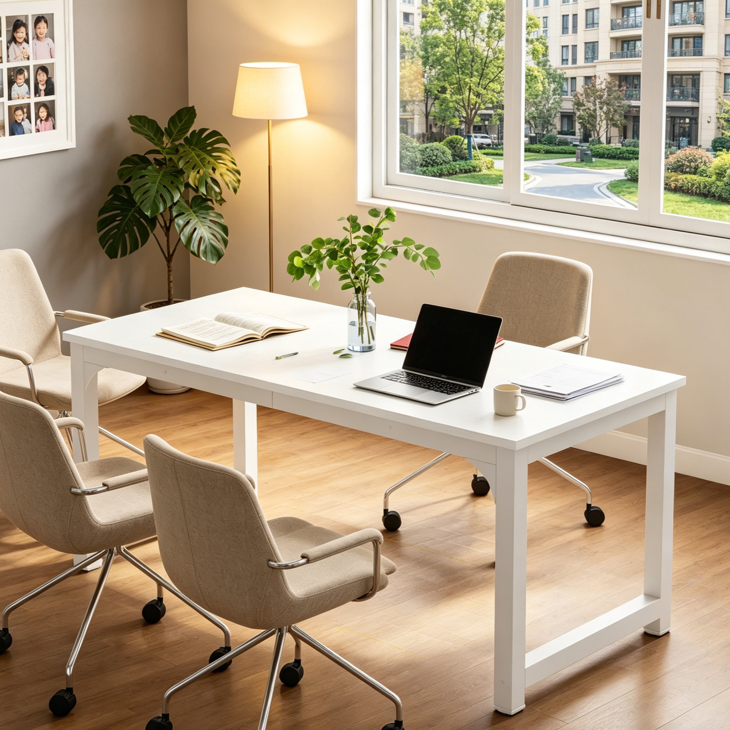 Fnova 63'' Executive Desk, Large Home Office Computer Desk with Thickened Metal Frame, Sturdy Writing Table, Multipurpose for Dining, Conference & Home Office