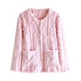 thumbnail image 4 of Women's Floral Textured Bed Jacket Long Sleeve Button Front Lounge wear Coat With Pockets (Pink XL), 4 of 6