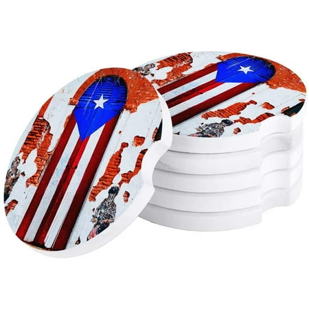 

FMSHPON Puerto Rico Flag Door Mottled Walls Set of 2 Car Coaster for Drinks Absorbent Ceramic Stone Coasters Cup Mat with Cork Base for Home Kitchen Room Coffee Table Bar Decor