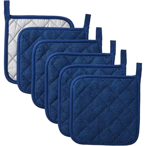 Kitchen Pot Holders Set of 6 Heat Resistant Pure Cotton Potholders Kit Trivets Large Coasters Hot Pads, Terry Pot Holders for Everyday Cooking and Baking, 7 x 7 Inch