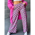 thumbnail image 2 of Women Wide-Leg Pants Checkerboard Elastic Waist Loose Trousers Spring Summer Casual Sweatpants Bottoms, 2 of 5