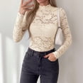 thumbnail image 5 of WULMLEO Womens Lace Long Sleeve Tops Sheer Mesh Blouse Beige M, 5 of 7