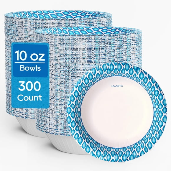 Bowls de papel MUCHII de 10 oz, 6" impresos, resistentes al remojo, paquete de 300