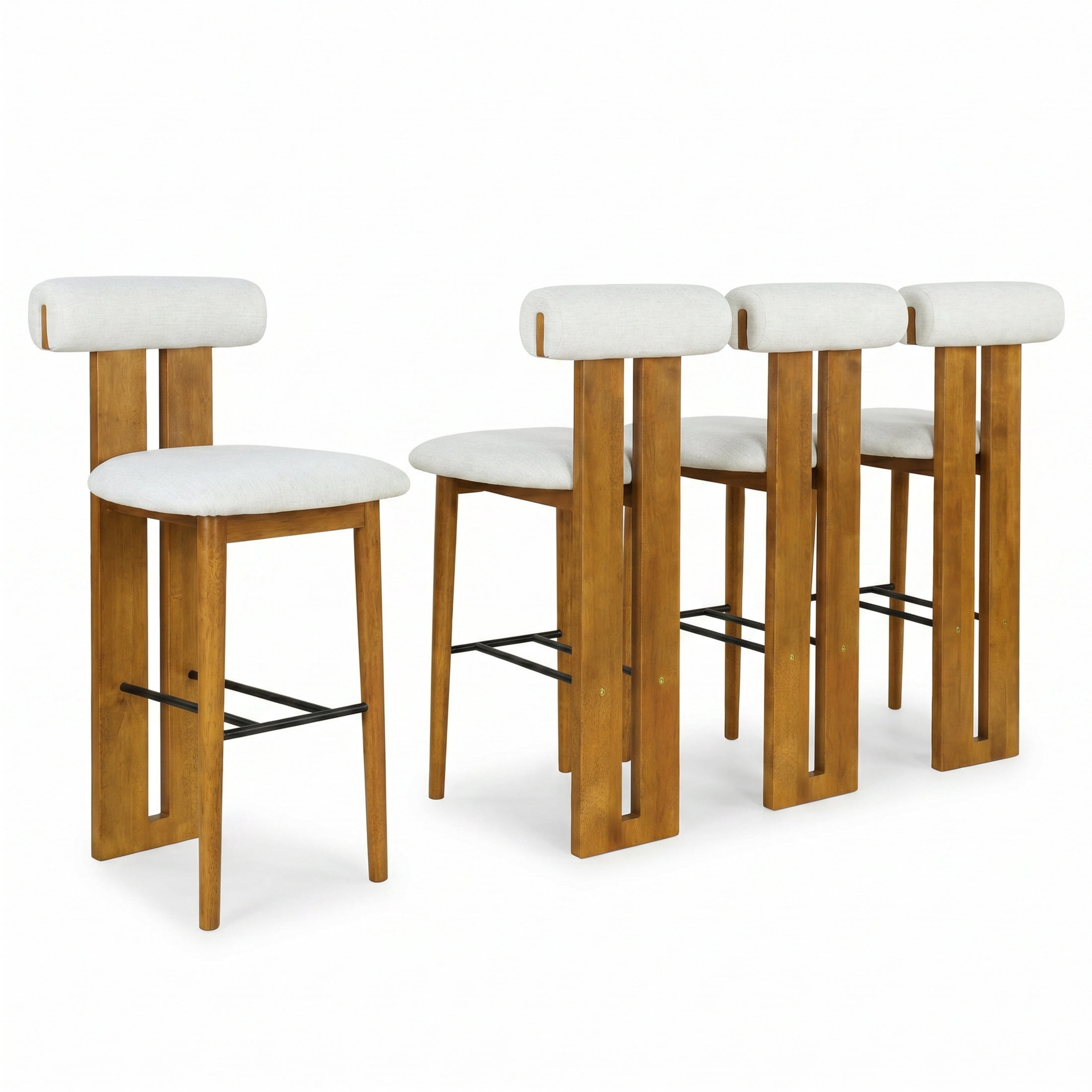Christopher Knight Home Minimalist Upholstered Bar Stools, Solid Wood Frame, Cloud-Top Backrest, Ivory, Set of 4