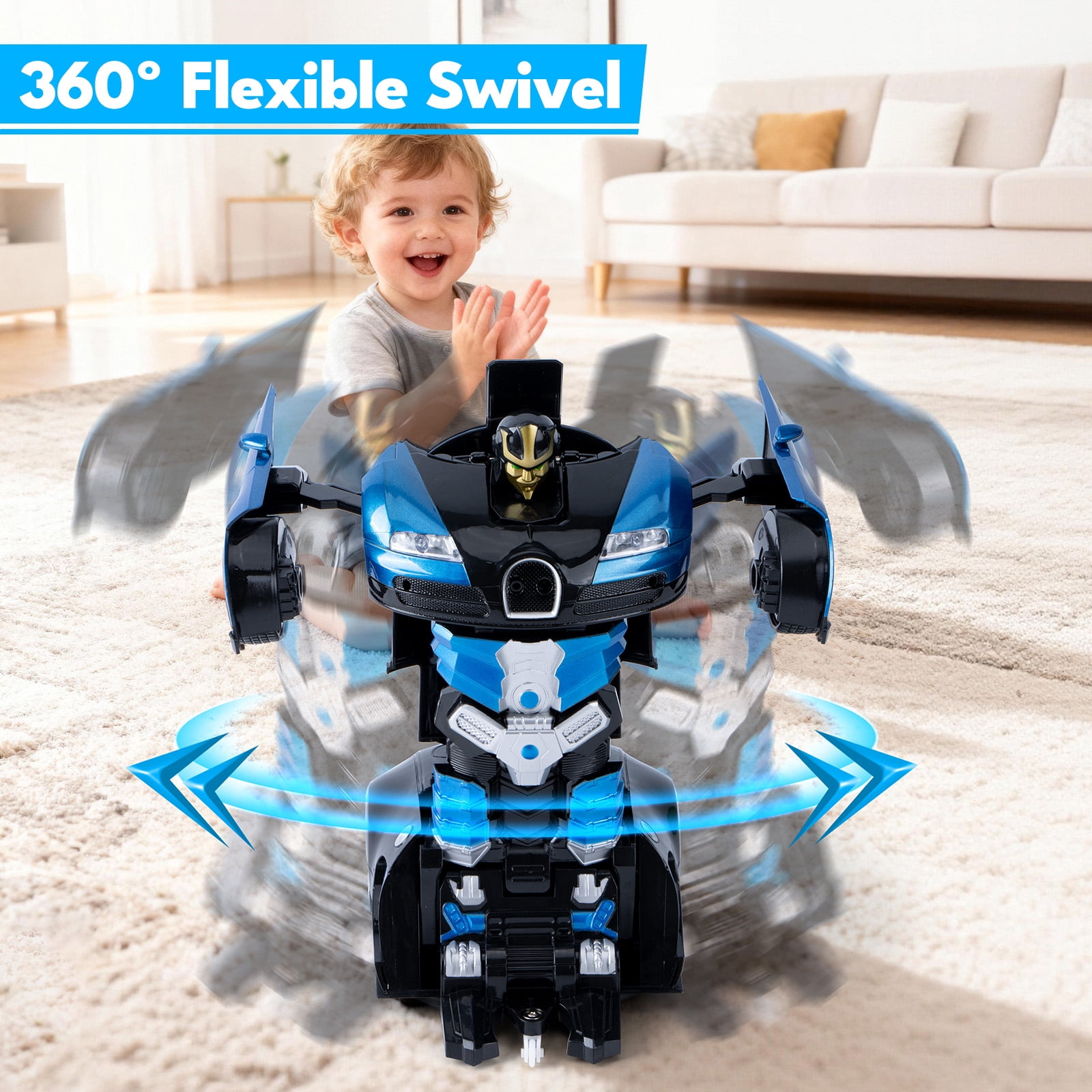 Ficcug Remote Control Transforming Car Robot Toys,2.4GHz 1/14 Scale Transform RC Racing Cars Toys with Gesture Sensing / One Key Deformation / 360° Spins for Kids Boys Girls