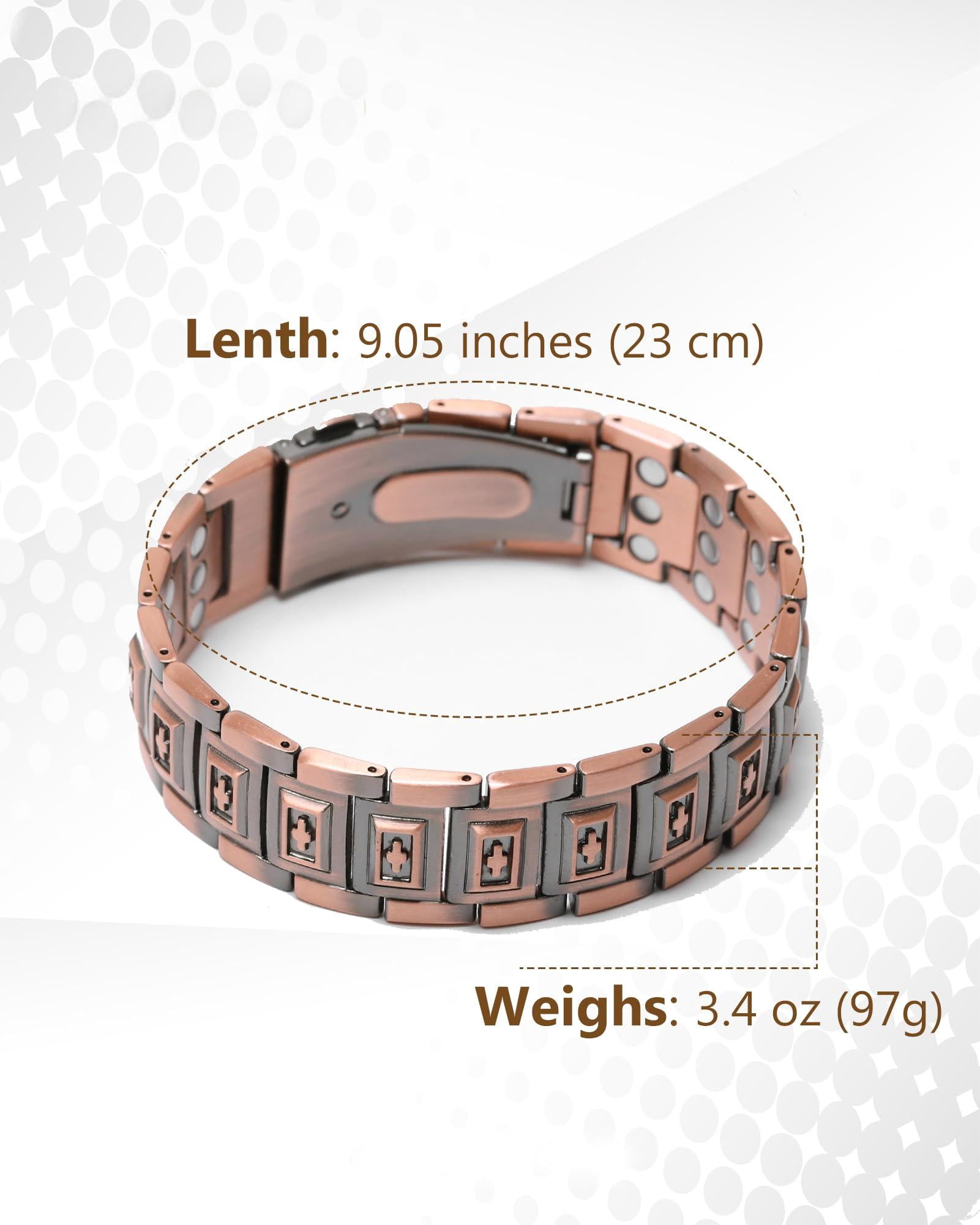 GMOX Men's Copper Magnetic Bracelet with Cross Pattern, 57 Neodymium Magnets (3800 Gauss)