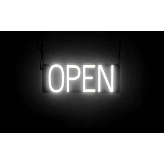 SpellBrite OPEN LED Sign for Business. 16.5" x 6.3" White OPEN Sign Has Neon Sign Look With Energy Efficient LED Light Source. Visible from 500+ Feet, 8 Animation Settings.