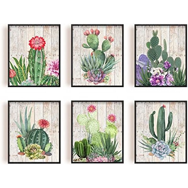 6 piezas de impresiones en lienzo sin marco, suculentas, cactus, lienzo, arte de pared, impresión artística, arte de pared de plantas verdes, suculentas, cactus, imágenes impresas, pinturas para