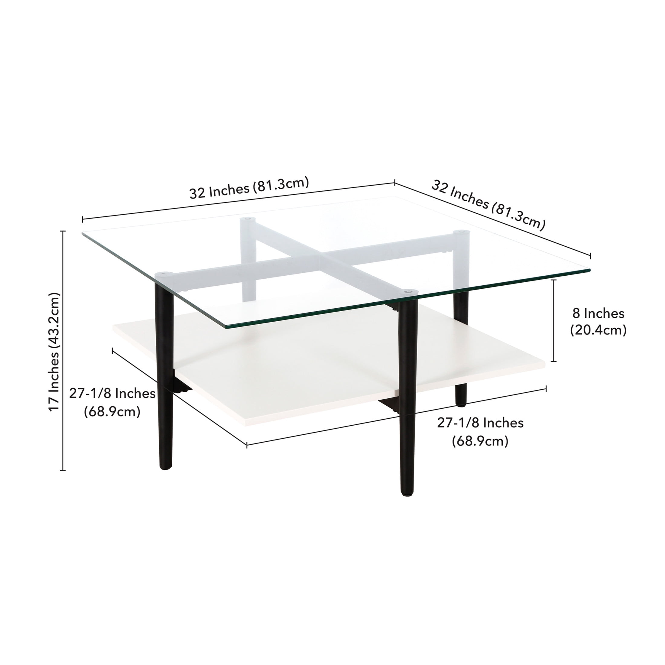 Evelyn&Zoe Otto 32" Wide Square Coffee table with White Lacquer, Blackened Bronze