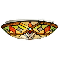 Vinplus Tiffany 3 Light Flush Mount Ceiling Light 16" White Finish with Tiffany Glass