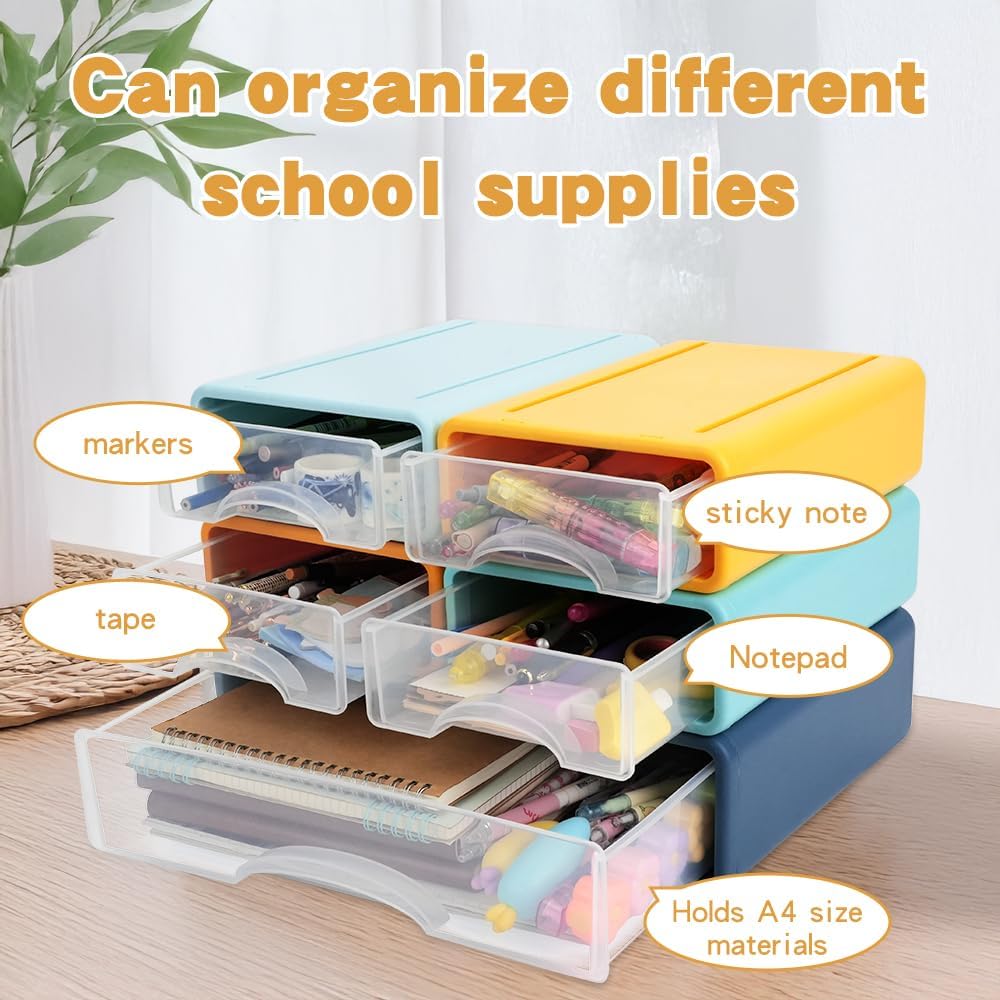 IBEQUEM 3 Tier Desktop Organiser with Drawers, Stackable Storage Box on Desk, Large Capacity Detachable Makeup Storage Drawer for Desk Office Home