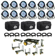 American DJ MEGA FLAT PAK 12) Mega Par Profile Lights+9) DMX Cables+3) Bags+Cart