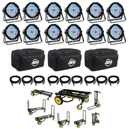 American DJ MEGA FLAT PAK 12) Mega Par Profile Lights+9) DMX Cables+3) Bags+Cart
