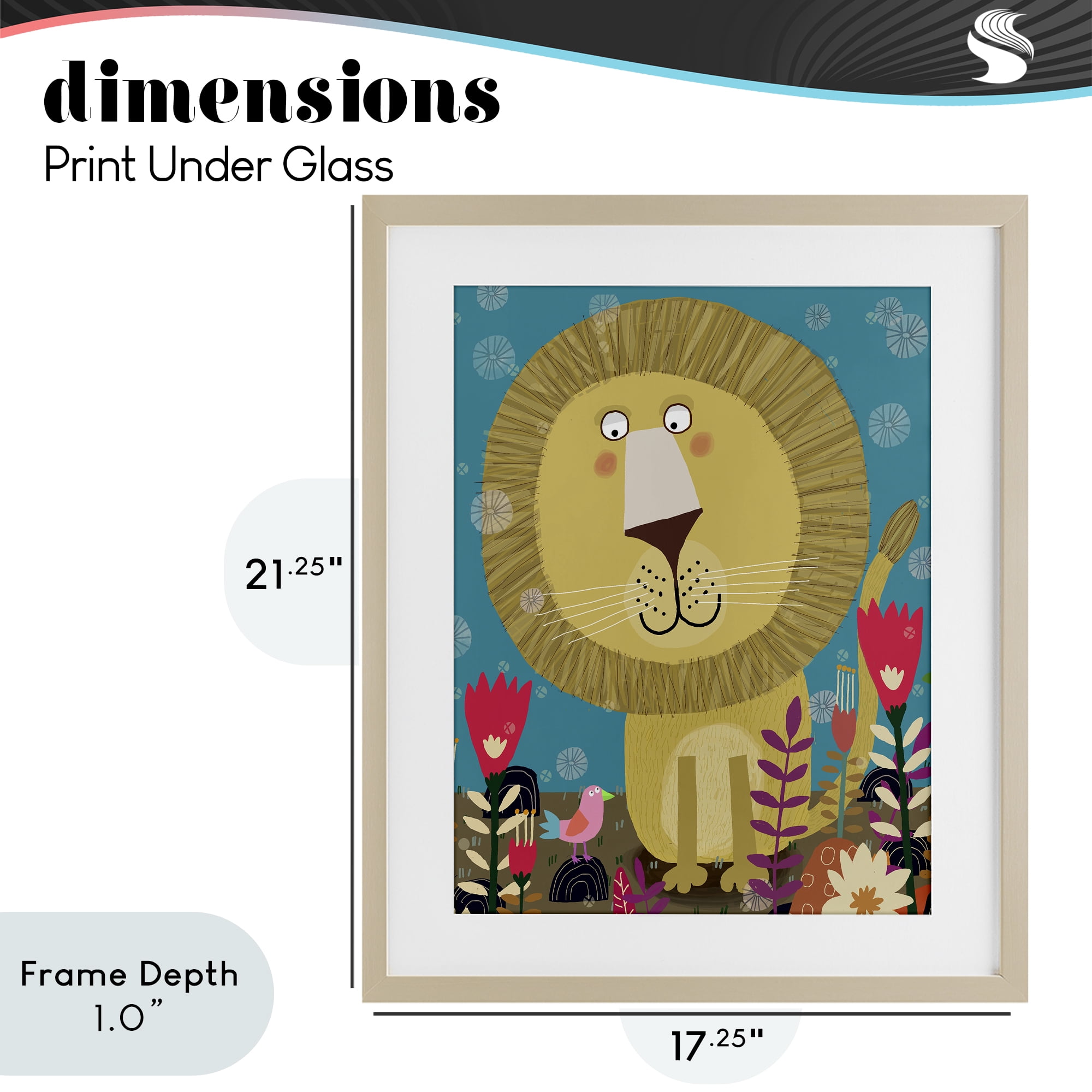 Stupell Industries Boho Lion & Flowers Birch Framed Print Under Glass, design by Carla Daly