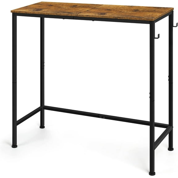 Narrow Console Entryway Table with Hooks, Rustic Brown