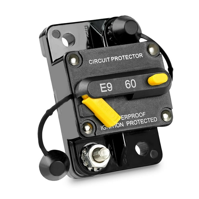 Disjoncteur 60Amp pour Bateau, Moteur de Pêche, Marin, RV, ATV, Remorque, Système Audio Stéréo, Fusible avec Interrupteur de Réinitialisation Manuelle, Étanche, DC 12V-48V, Montage en Surface