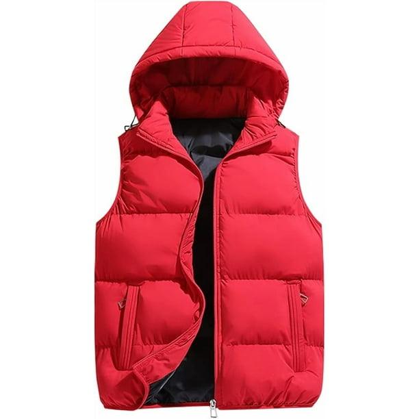 Chaleco acolchado de invierno para hombre con capucha extraíble para exteriores