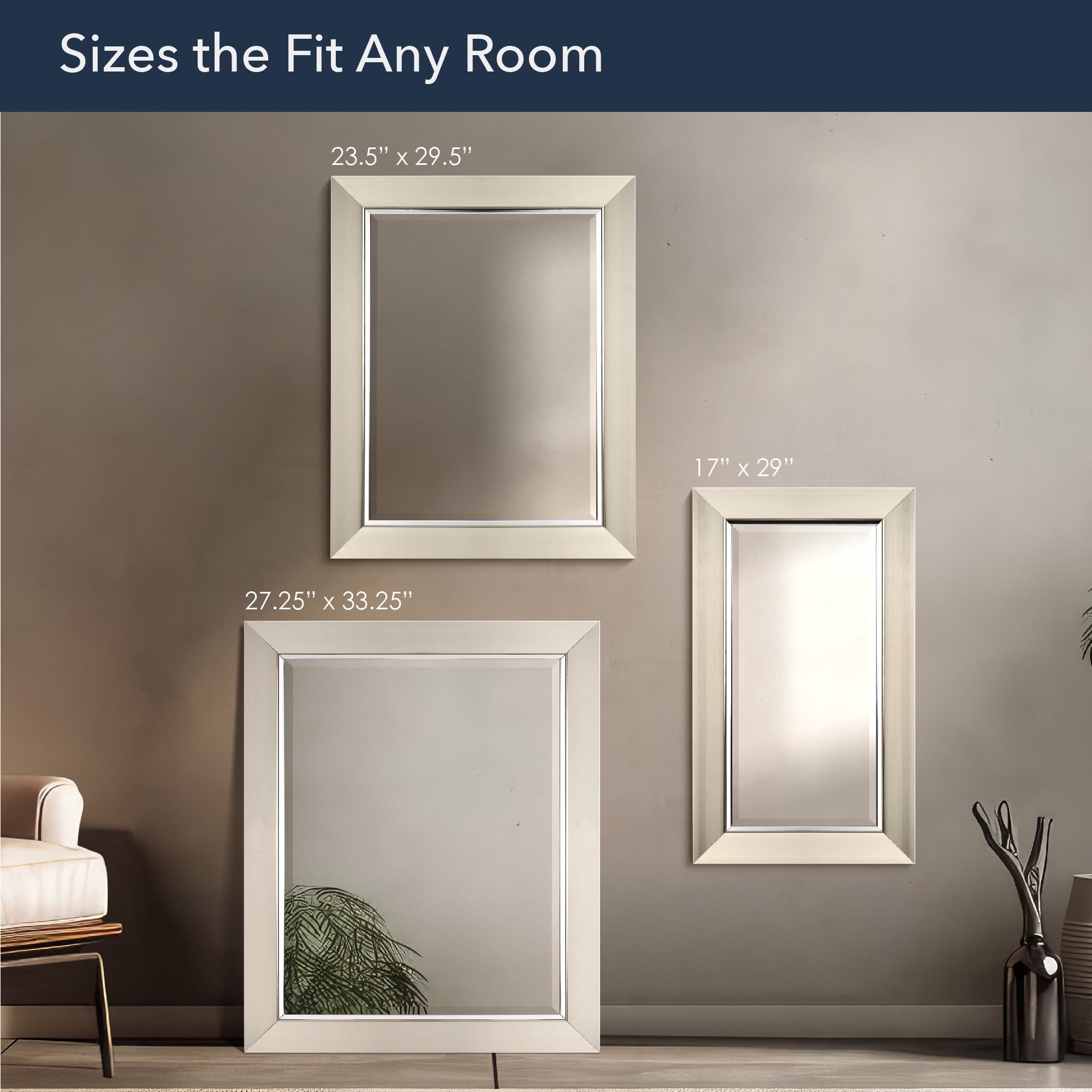 Head West Brushed Nickel Frame Vanity Mirror with Chrome Liner - 27.5" x 33.5"
