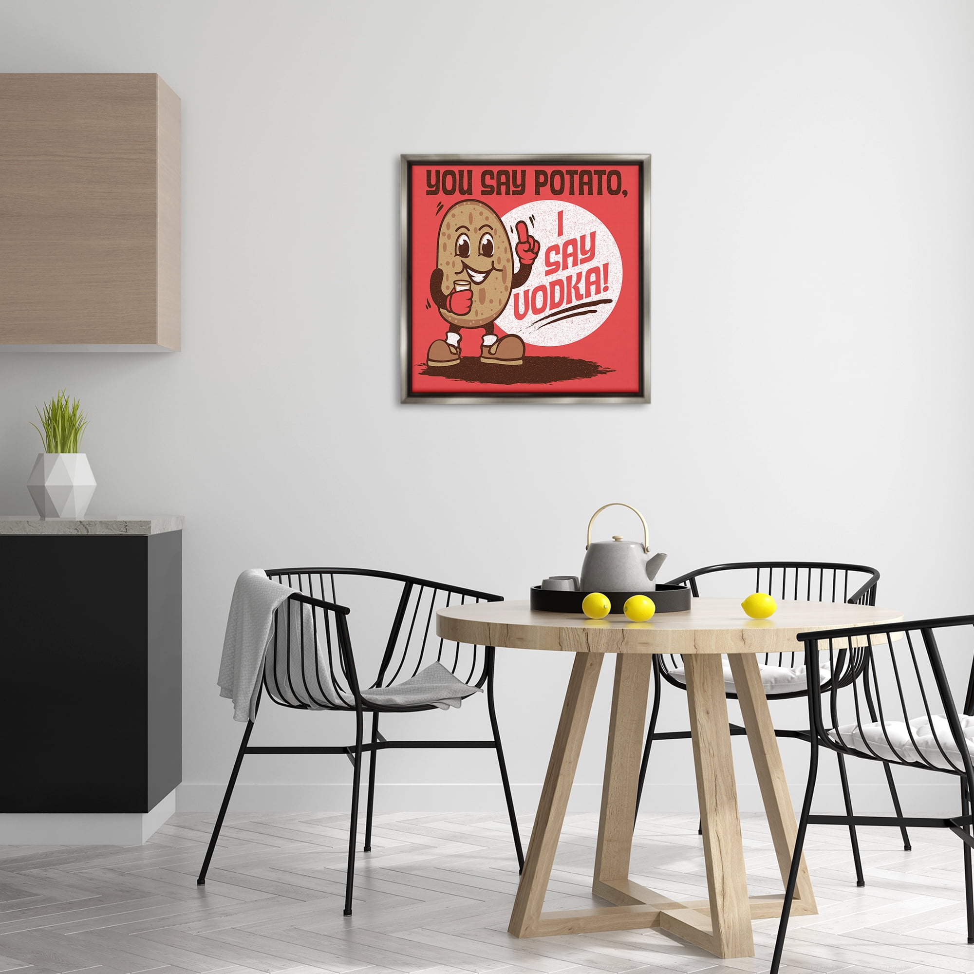 Stupell Industries Funny Potato & Vodka Food & Beverage Painting Gray Floater Framed Canvas Art Print Wall Art, 25 x 25