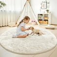 thumbnail image 3 of Ameha Shaggy Rug 4x4ft Super Soft Fluffy Round Area Rugs Non-Slip Backing Carpet Bedroom Nursery Floor Decor White, 3 of 9
