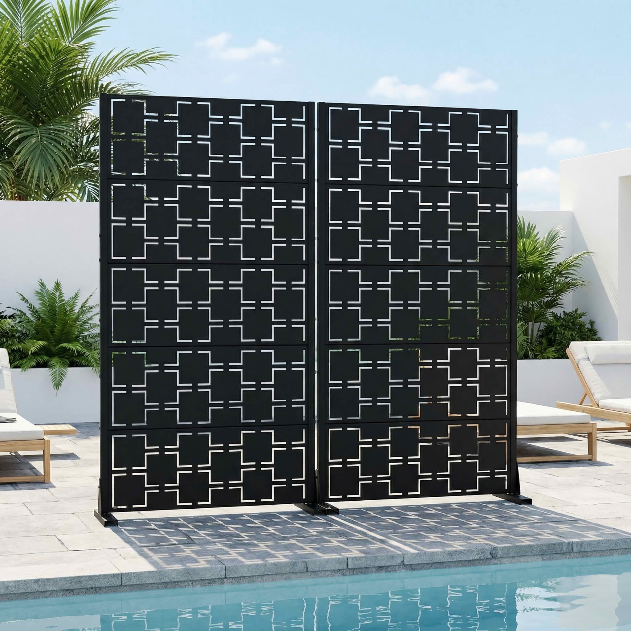 MAYEERTY 59x30 Black Double-sided Outdoor Natural Privacy Panel Screen, 5 Piece Set Natural Folding Divider for Backyard and Garden