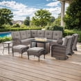 thumbnail image 2 of PARKWELL 8-Piece Outdoor Sectional Furniture Set with Fire Pit Table,Patio Wicker L Shaped Couch High Back Conversation Set with Swivel Glider for Garden Yard,Brown Wicker Gray Cushion, 2 of 13