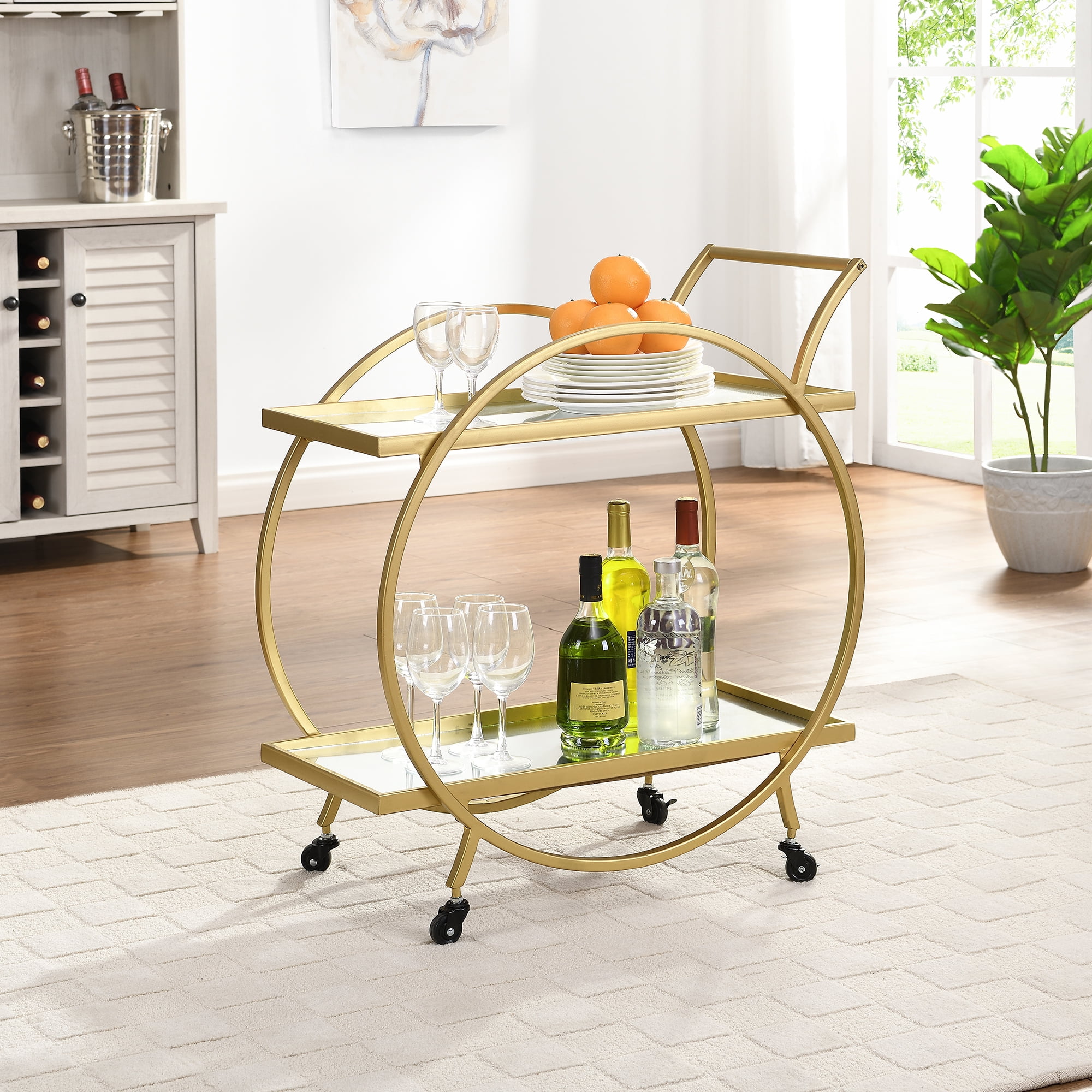 FirsTime & Co.® Gold Odessa Bar Cart, American Designed, Gold, 28 x 14