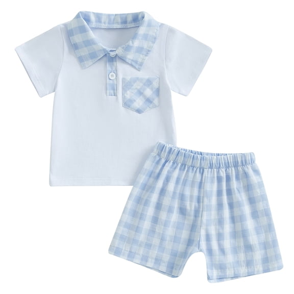 Toddler Baby Boy Clothes Summer Short Sleeve T Shirt Boy Shorts 2Pcs Plaid Outfit Cute Infant Boys Clothing Set