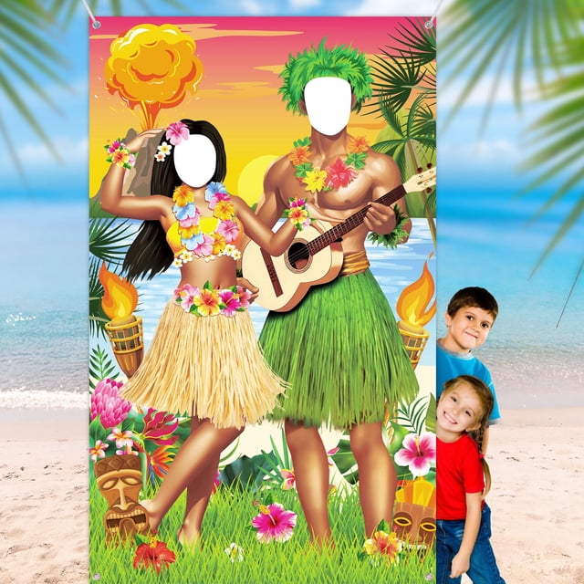 Banner Frienda Luau - Foto de pareja (180 x 110 cm), estilo tropical