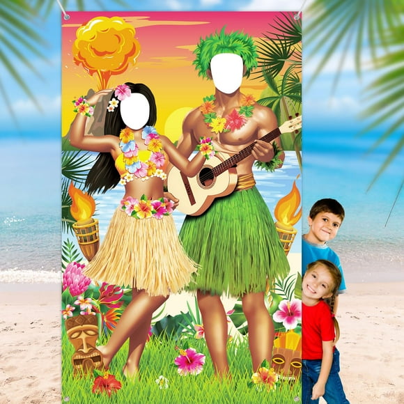 Banner Frienda Luau - Foto de pareja (180 x 110 cm), estilo tropical