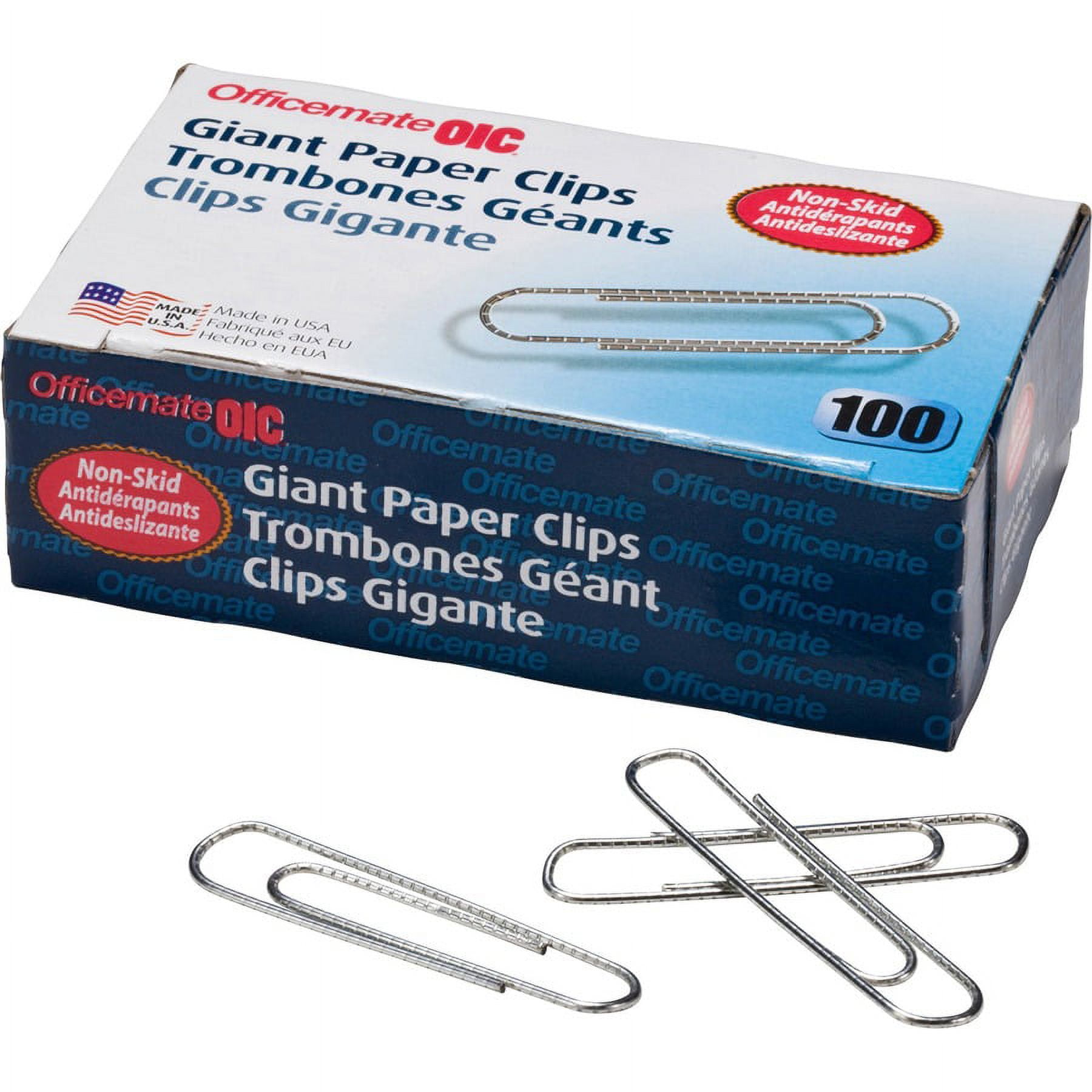 Officemate Giant-size Non-skid Paper Clips - 1000 / Pack - Silver | Bundle of 2 Packs