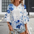 thumbnail image 3 of Blue FlowerWatercolor Women's V-Neck Blouse With 3/4 Ruffled Bell Sleeves Casual Top Ladies Blouses, 3 of 7