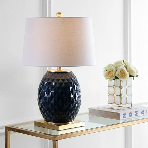 JONATHAN Y Diamond 25.5" LED Glass/Metal Table Lamp, Navy/Gold Leaf, JYL5043B