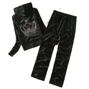 Winter Women Velour Zip Though Jacket with Flare Pant Set Tracksuit