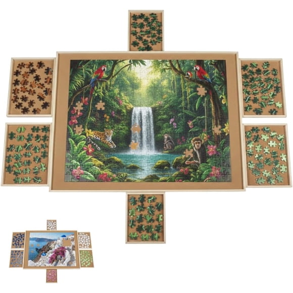 Tradeopia Wooden Puzzle Board with 6 Drawers for 1500 Piece Puzzles, Large Puzzle Table with Storage Organizer