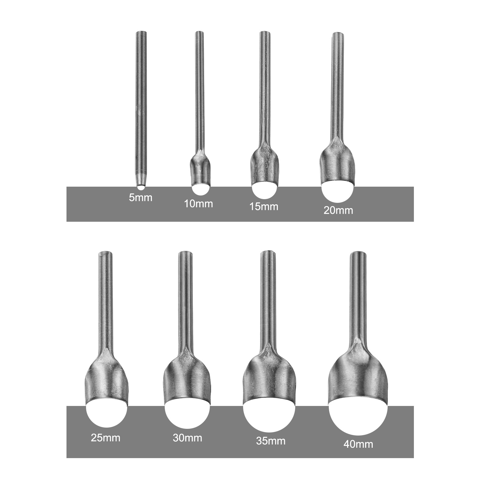 Uxcell 8pcs Half-Round Leather Cutter Punch 5mm-40mm Carbon Steel Strap Punch Tool for Crafting Strap Belt Wallet