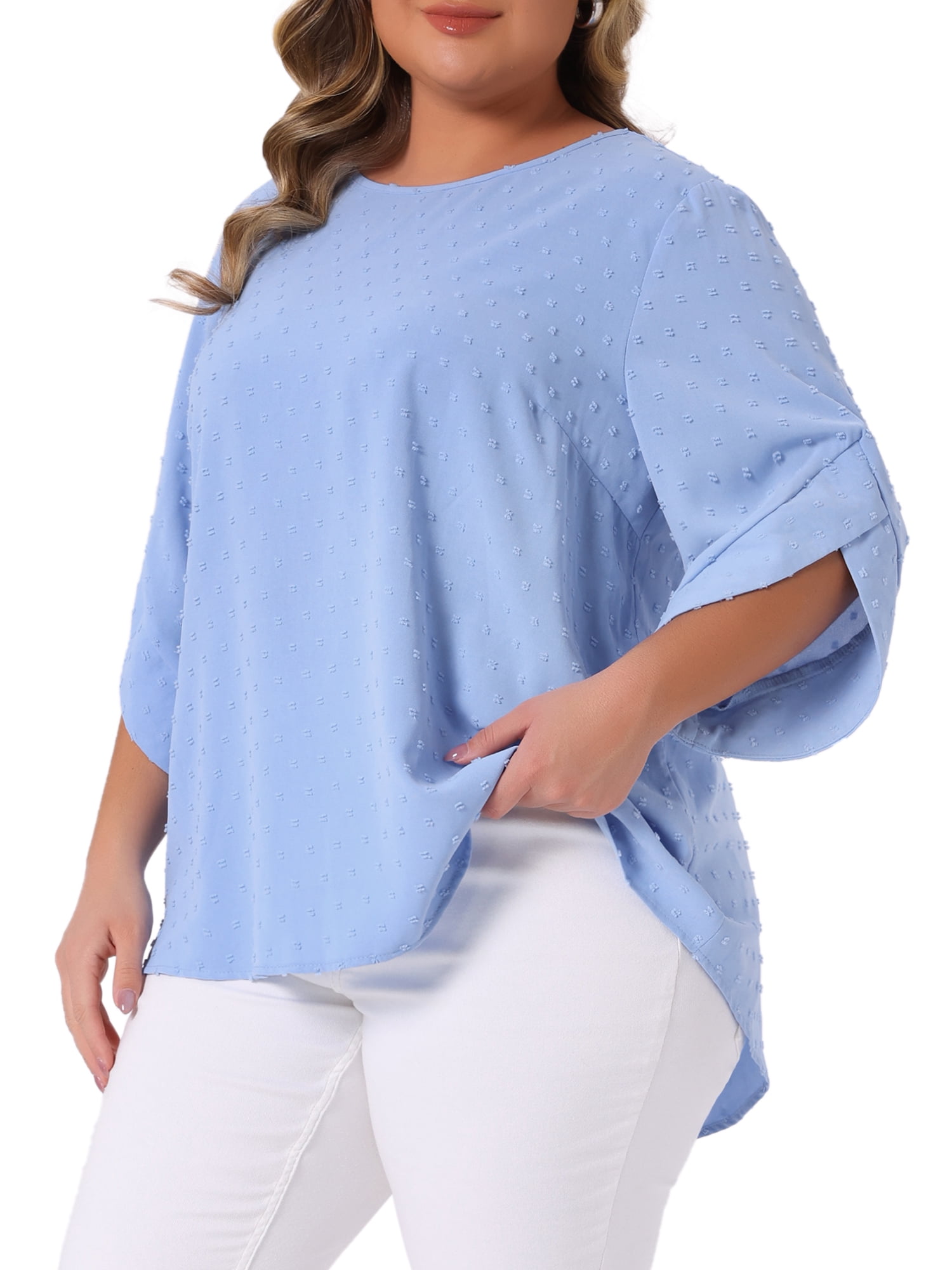 DARING DIVA Women's Plus Petal Sleeve Swiss Dots Blouse T-Shirt Tops 4X Blue