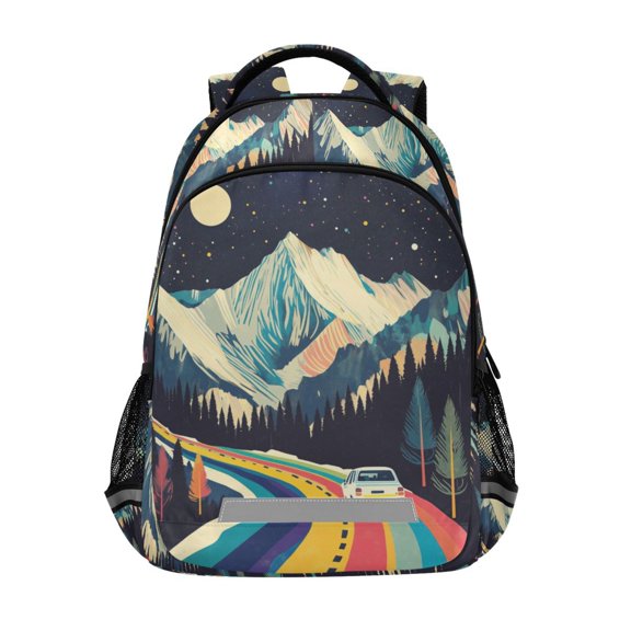 FORMRS Kids School Backpack Elementary Student Unisex Travel Bookbag with Reflective Stripes, Evening Mountain Road
