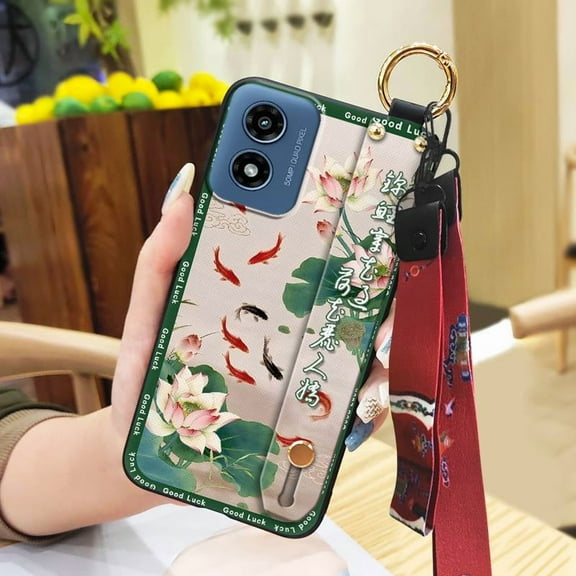 LYM-Phone Case For MOTO G Play 2024/4G/5G, Shockproof Wrist Strap Wristband Chinese style Fashion Protective Kickstand Anti-dust Back Cover Dirt-resistant Phone Holder For Mom Anti-knock