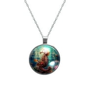 Hippocampus Elegant Glass Circular Pendant Necklace - Stylish Jewelry for Women