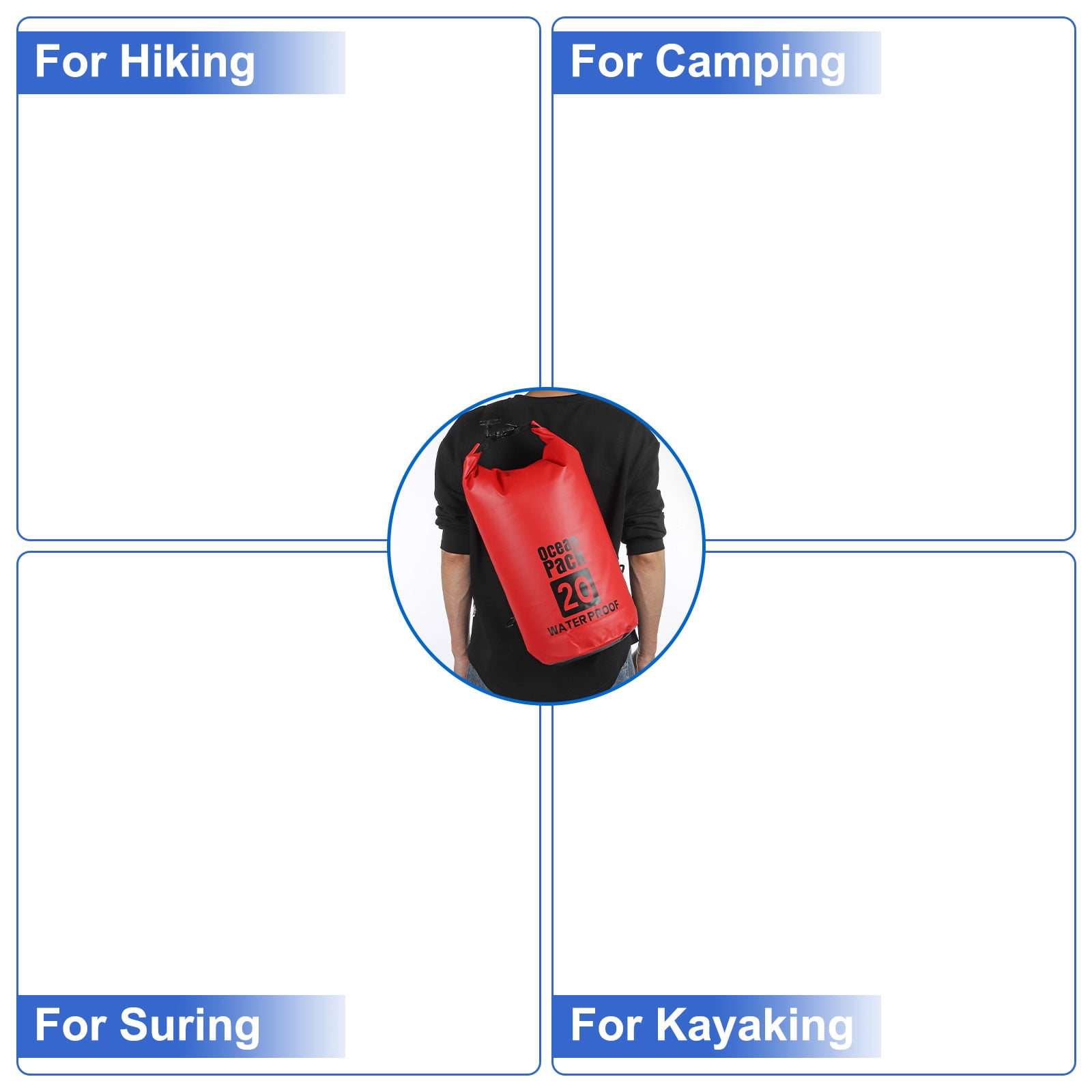 Uxcell Waterproof Dry Bag, 20L Water Proof Bags Lightweight Dry Storage Floating Backpack with Whistle (1 Pack, Red)