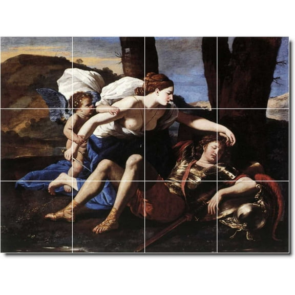 Ceramic Tile Mural-Nicholas Poussin Mythology Floor Tile Mural 26. 17" w x 12.75" h using (12) 4.25 x 4.25 ceramic tiles