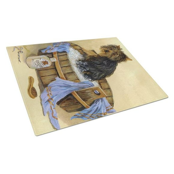 Carolines Treasures PPP3244LCB Yorkie Bath Time Glass Cutting Board - Large