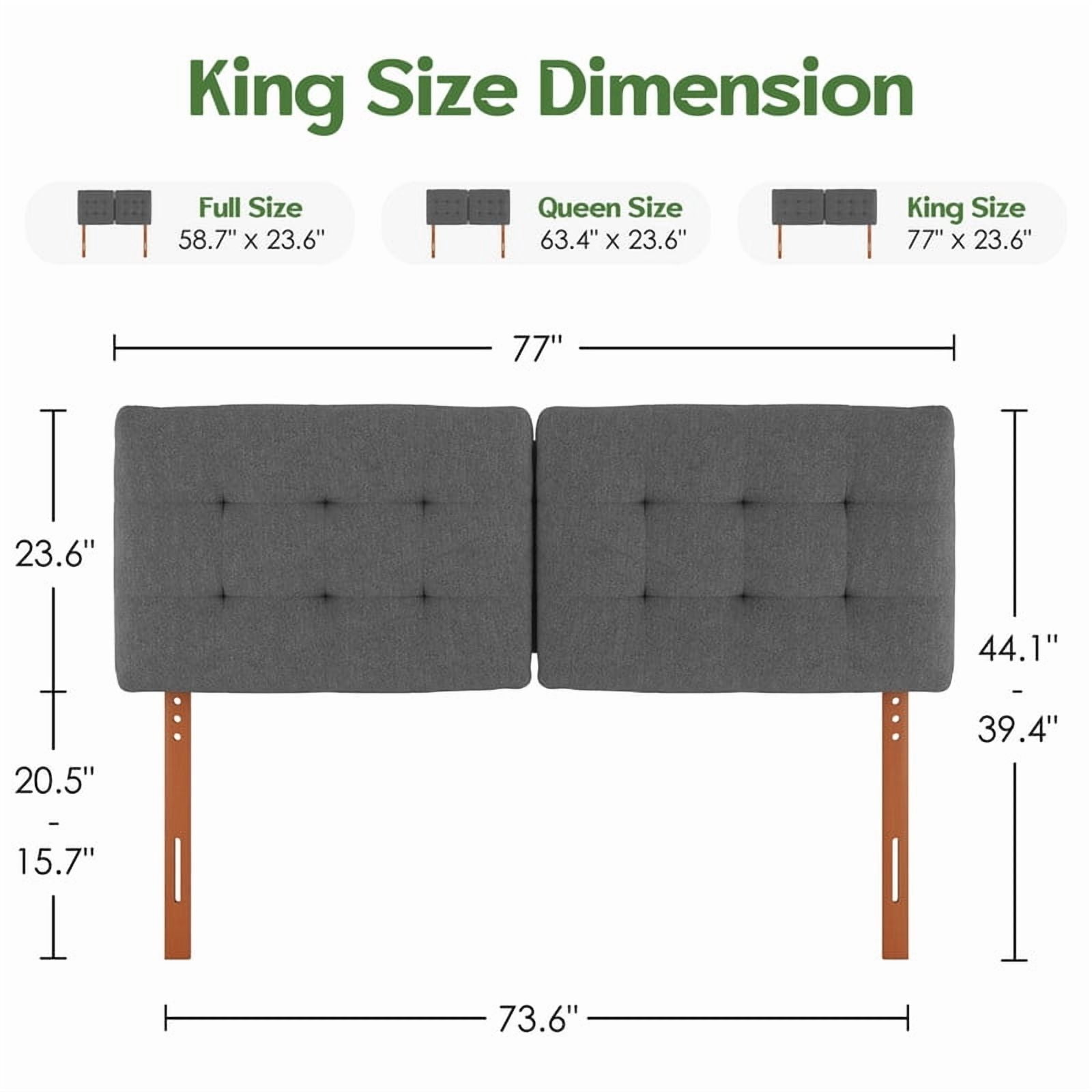Someet Upholstered Headboard for King Size, Adjustable Height Headboard, Modern Button Tufting Solid Wood Headboard, Gray