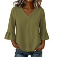 thumbnail image 7 of Womens Gauze Tops Ruffle 3/4 Length Sleeve V Neck Shirts Dressy Casual Blouses Summer Cute Vacation Tops, XXL, 7 of 7