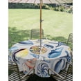 thumbnail image 3 of Outdoor Tablecloth with Umbrella Hole Zipper Ocean Coastal Round Tablecloth 54" Waterproof Outside Table Cloth Summer Nautical Starfish Conch Shells Patio Table Cover Tablecloths for Picnic Party, 3 of 8