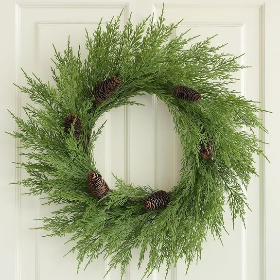 Plain Christmas Cedar Wreaths for Front Door 20-22 Inches, Real Touch Xmas Pine Winter Wreath for DIY Window Outdoor Outside, Artificial Holiday Farmhouse Wreath for Indoor Decor