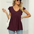 thumbnail image 2 of AherBiu Tops for Women Trendy Ribbed Knitted Cap Sleeves V Neck Solid Color Ruched Casual Stretchy Comfy Flowy Tunics, 2 of 7