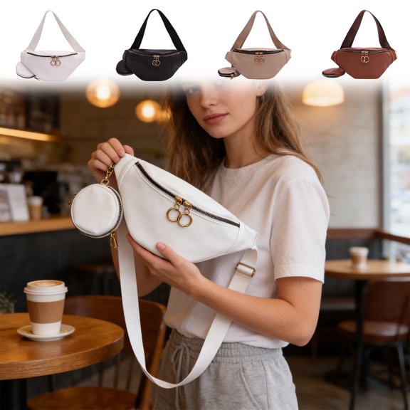 Women’s Crossbody Bag and Sports Waist Pack Set, PU Leather Chest Shoulder Bag for Travel, School, and Everyday Outdoor Use