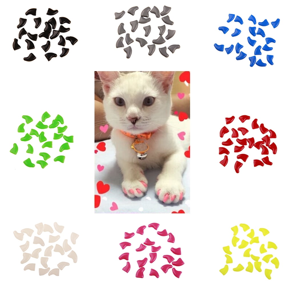 Flmtop 20Pcs Soft Plastic Colorful Cat Nail Caps Paw Claw Protector Cover with Glue Black Walmart